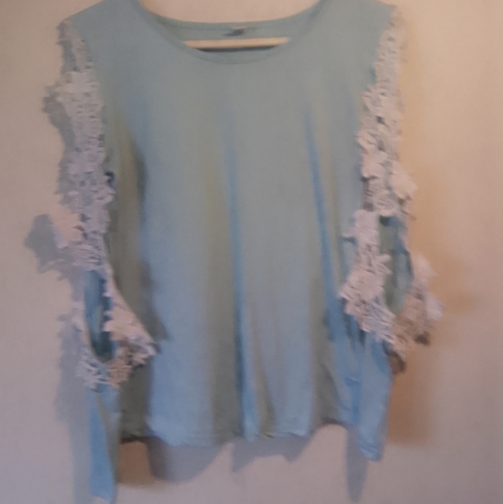 Blue Ruffled Blouse with Short Sleeves